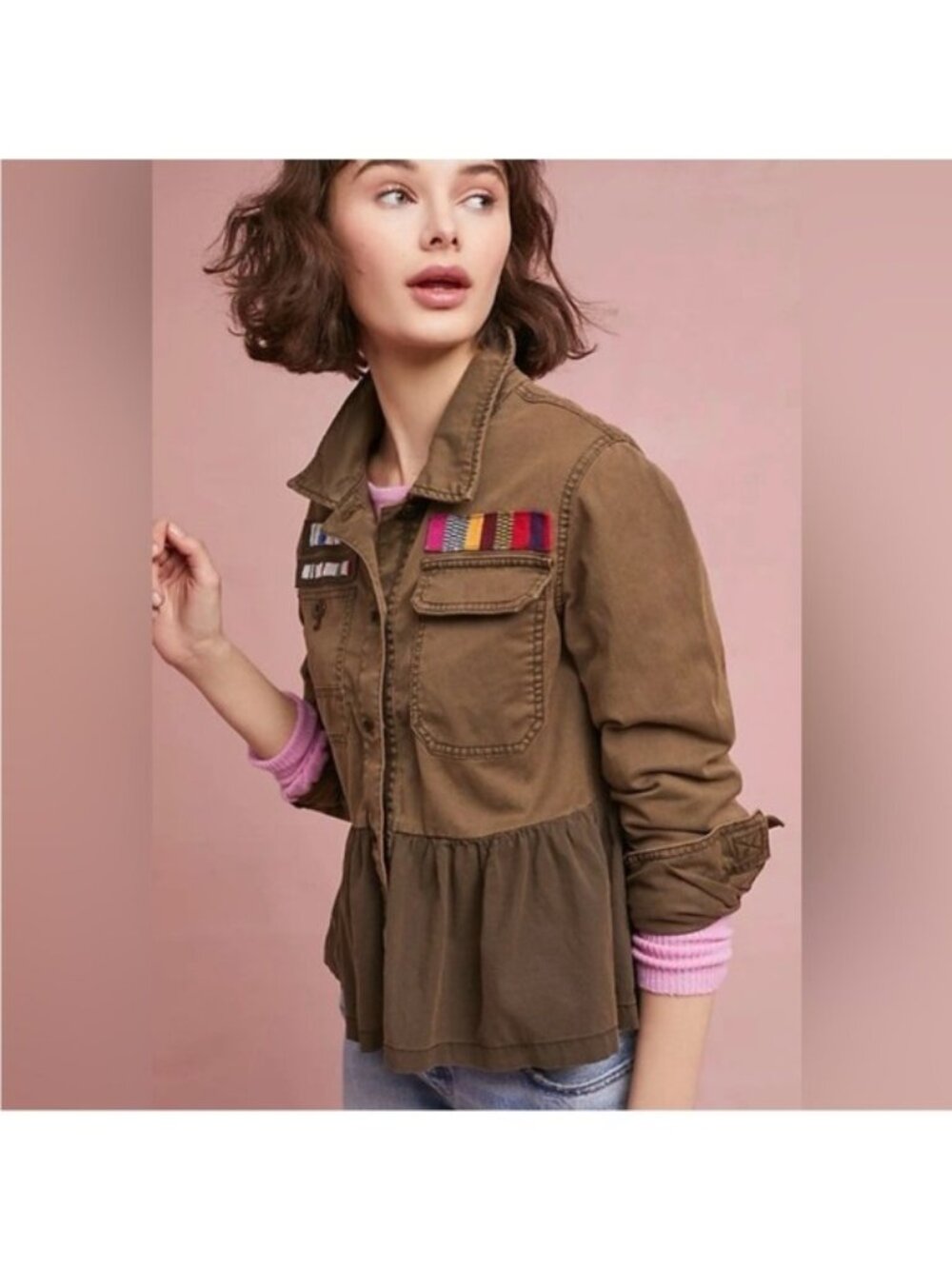 Anthropologie Peplum Military Jacket Brown Utility small